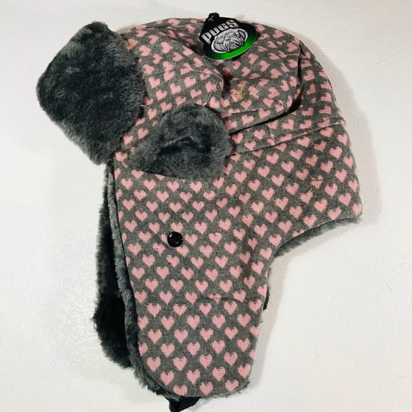 Hearts Faux Fur Lined Winter Cold Weather Cap Hat Retro Deadstock main image 5
